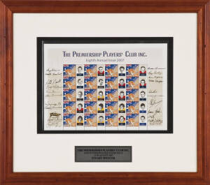 PREMIERSHIP PLAYERS' CLUB: 2007 display "Eighth Personalised Stamp Issue" comprising sheet of 20 personalised stamps,  with 20 signatures in margin including Doug Williams, Harold Lambert, Ray Garby, Peter Pianto, Murray Weideman, Ian Ridley, Brian Beers,