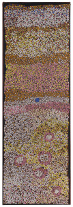 THERESA NOWEE NAPALJARRI (1971 - ), untitled, synthetic polymer on canvas, signed verso "Theresa Nowee", Gallery Gabrielle Pizzi label, Ref. No. 133/07, ​90 x 30cm