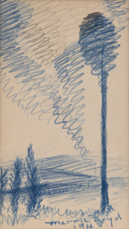 WILLIAM MERRIC BOYD (1888-1959), group of four landscapes, coloured pencil on paper, two signed lower right "Merric Boyd, 1945", ​24 x 14cm each