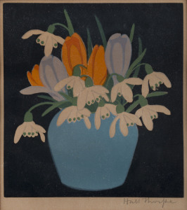 JOHN HALL THORPE (1874 - 1947), Crocus and Snow Drops, c.1922, Colour woodcut, signed lower right below image, 16.5 x 15.cm.