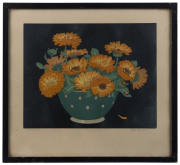 JOHN HALL THORPE (1874 - 1947), Marigolds, coloured woodcut, signed lower right, titled lower left, 23 x 29cm. - 2