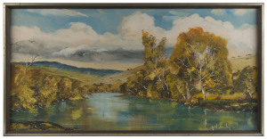 KEVIN BOUCHER (active 1970s-80s), (Trees on the riverbank), oil on canvas, signed and dated '77 lower right, 44 x 90cm.