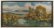 KEVIN BOUCHER (active 1970s-80s), (Trees on the riverbank), oil on canvas, signed and dated '77 lower right, 44 x 90cm.