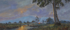 STEVEN DEUTSCHER (1947 - ), Yarra Junction winter evening, oil on board, signed lower right "Deutscher", ​34 x 76cm