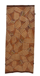 SAMUEL NAMUNJDJA (1965 - ), Crayfish Dreaming, bark and ochre pigments, catalogue No.1962-09, ​Maningrida Arts & Culture label verso, 140 x 60cm