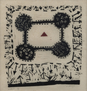 CATHERINE HEARSE (1957 - ), Village, woodblock, edition 4/6, signed lower right "C. Bragg", ​19 x 18cm