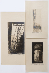 LEONARD A. BULLEN (active 1930s-40s), Group of (3) photo-lithographs, each titled and signed in the lower margin: On the Steps of Parliament House, Melbourne, Through an Arch of the Town Hall, Melbourne, Station Tower, Melbourne, the first 2 initialled in