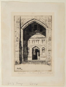 VICTOR COBB (1876 - 1945), Entrance to Ormond College, engraving, signed and dated in plate "Victor Cobb" lower left, also signed and title in pencil in the lower margin, 11 x 7.5cm.