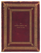 GEORGE DARRELL, ESQ. August 23, 1887: An ornate, leather-bound hand-lettered manuscript congratulating Darrell on his "recovery from a long and dangerous illness, and your Return to the duties of the Profession of which you have been, so many years, a mos