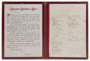 GEORGE DARRELL, ESQ. August 23, 1887: An ornate, leather-bound hand-lettered manuscript congratulating Darrell on his "recovery from a long and dangerous illness, and your Return to the duties of the Profession of which you have been, so many years, a mos - 2