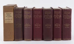 CHARLES E.W. BEAN (Editor) THE OFFICIAL HISTORY OF AUSTRALIA IN THE WAR OF 1914-1918 [series title] issued between 1921 - 1938; comprising of Volumes 1, 3, 4, 5, 6, 11 and 12 (the Photographic Record). (7 vols.).