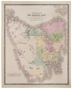 W. & A.K. JOHNSTON "VAN DIEMEN'S LAND or TASMANIA : LITHOGRAPHED EDITION" highly detailed hand-coloured map, circa 1846,