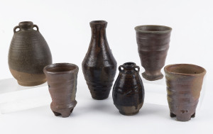 Six assorted studio pottery vases and beakers, the largest 19.5cm high