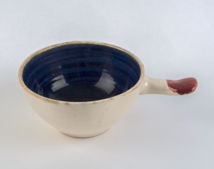 JOHN PERCEVAL and ARTHUR MERRIC BOYD pottery ramekin with blue glazed interior, signed "Boyd + Perceval", 6cm high, 16cm wide