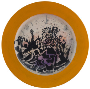 GARETH SANSOM (1939-), Metropolis, oil on circular panel, signed and titled verso, 43cm diameter
