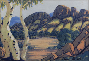 CLEM ABBOTT (1939-1989) Hermannsburg School landscape, watercolour, signed lower right "Clem Abbott", 17 x 25cm