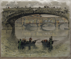 STANISLAW (Stacha) HALPERN (1919-69) Ponte Vecchio, Firenze, colour etching and aquatint on silk, numbered 1/25, titled and signed in lower margin, 24.5 x 29cm.
