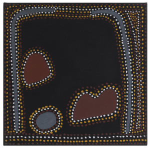 DAISY BITTING (Australian, Aboriginal 1950 - 2008), Untitled, acrylic on canvas, Daisy inscribed verso: artist’s name, size and Waringarri Aboriginal Arts Cat. WAA 104408, also, Gallery Gondwana Cat. No. 13460DB. 45 x 45cm.