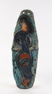 MARTHA ASH figural pottery plaque, incised "Martha Ash, '68", 43cm high