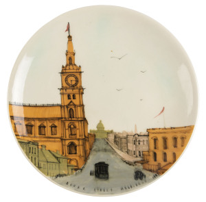 MARTIN BOYD pottery plate titled "Bourke Street Melbourne 1887", incised "Martin Boyd Australia", 27cm diameter