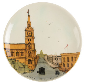 MARTIN BOYD pottery plate titled "Bourke Street Melbourne 1887", incised "Martin Boyd Australia", ​27cm diameter