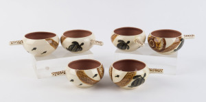 MARTIN BOYD set of 6 ramekins with Aboriginal motifs, incised "Martin Boyd Australia", ​5.5cm high, 13.5cm wide