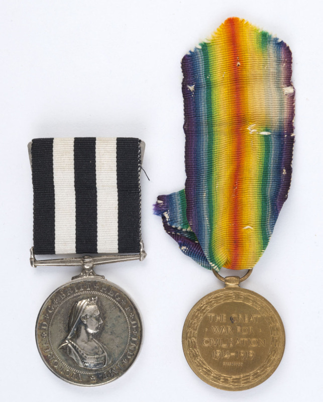 Australian WWI Victory Medal with dedication on rim to "1540 PTE. T. PRINGLE. R.A.M.C.", with ribbon; also silver plated Order of St John Service Medal with ribbon. (2 items)