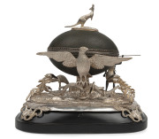 J. HENRY STEINER superb Colonial silver mounted emu egg casket with kangaroo finial, Aboriginal warrior hunting an emu, Sturt's desert pea and imposing spread eagle on reverse, Adelaide, South Australia, circa 1870s, stamped "H. STEINER" with Queen's head - 2