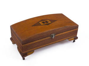 An Australian jewel box, casuarina with parquetry inlay, Queensland origin, circa 1920, ​10cm high, 26cm wide, 13cm deep