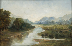 HAROLD SEPTIMUS POWER (1878-1951), I.) cattle in landscape, II.) Australian river scene, oil on board, one signed lower right "H. S. P. '08", ​17 x 25cm each