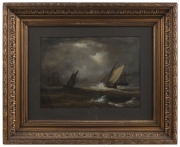 W.J. WILSON (Australian school, 19th century), maritime scene, oil and gouache on board, signed lower left "WJW 1880", remains of artist label verso, ​24 x 34cm - 2