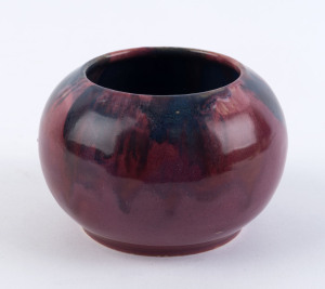 REMUED early pink glaze spherical vase, incised "Remued 53X", 8cm high, 11cm wide