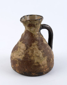 HATTON BECK brown glazed studio pottery jug, incised "Hatton Beck", 14cm high