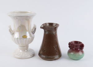 Three pottery jugs by Pates, Lane Potteries & Ballarat Pottery, the largest 24cm high