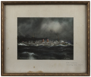 T.S.S. LOONGANA crossing Bass Strait, hand-coloured photograph by A. V. Gregory, signed and titled in the lower margin; together with a hand coloured album photograph of the T.S.S. CANBERRA by Alfred Duffy of Sydney, sheet size 15.5 x 20.5cm each