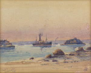 FREDERICK JAMES ELLIOTT (1864-1949), Clark I from Double Bay, watercolour, titled and initialled in the lower margin, 15 x 18cm Clark Island in Sydney Harbour. The island derives its name from Lieutenant Ralph Clark, an officer of the First Fleet. In the