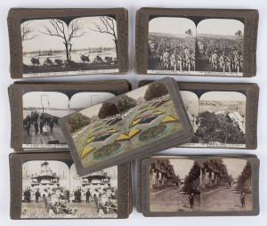 STEREO CARDS: A collection of the cards created by The Rose Stereograph Company on the occasion of the visit to Australia of THE AMERICAN FLEET, (33, all different). Also, 15 additional stereo view cards of general world interest. (Total: 48).