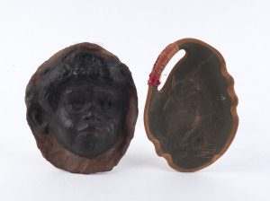 An Australian pottery plaque and dish with Aboriginal themes, (2 items), the dish incised "Alexander", the plaque 20cm high