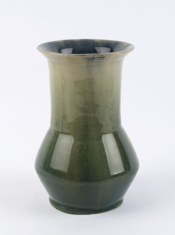 REMUED pottery jug with unusual green and blue glaze, incised "Remued 177", 16cm high