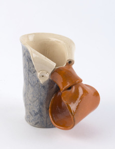 OLIVE BISHOP collar and tie pottery vase, signed "O. B." at base, 12cm high, 11cm wide