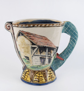 CHRIS PITTARD pottery vase with hand-painted finish, signed "Chris Pittard, 2015", 24cm high, 29cm wide