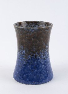 FOWLER WARE blue glazed pottery vase, circular factory mark to base, 15cm high