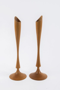 A pair of Tasmanian huon pine candlesticks, signed "G. Webb", 20th century, ​27cm high