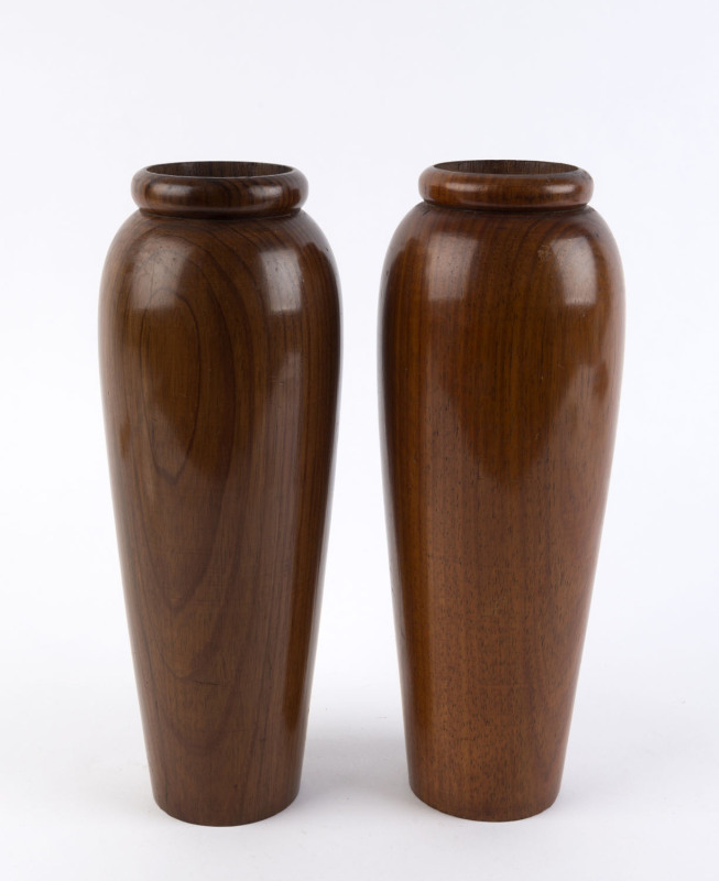 A pair of turned blackwood mantel vases, Tasmanian origin, early 20th century, 31cm high