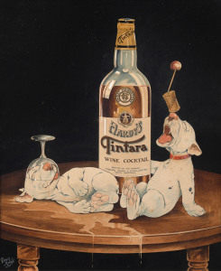 DOUGLAS MOULE (Australian, active 1920s-30s), Their Master's Vice original watercolour artwork for an advertisement for "Hardy's Tintara Wine Cocktail", signed at lower left, 32 x 26cm.