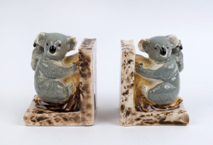 GRACE SECCOMBE style pair of koala bookends, with original retailers paper label "Leonard Smith Gift Shop", 14cm high