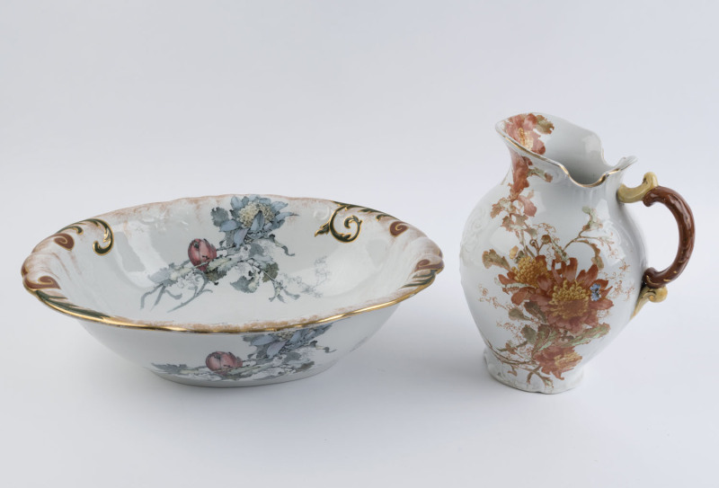 DOULTON BURSLEM "Waratah" porcelain wash jug and basin, 19th century, factory mark to base, ​the jug 29cm high