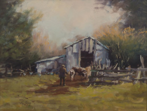 DI KING (1947 - ), farm yard scene, gouache on paper, signed lower left "Di King", ​24 x 31cm