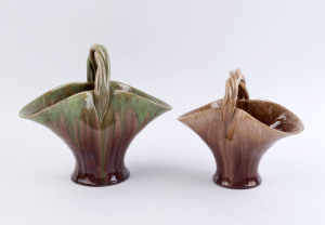 REMUED two pottery basket vases, both incised "Remued 1-10", 27cm and 21cm high