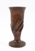 "Souvenir From Pitcairn Island" carved wooden hand with cup, early to mid 20th century, 19.5cm high